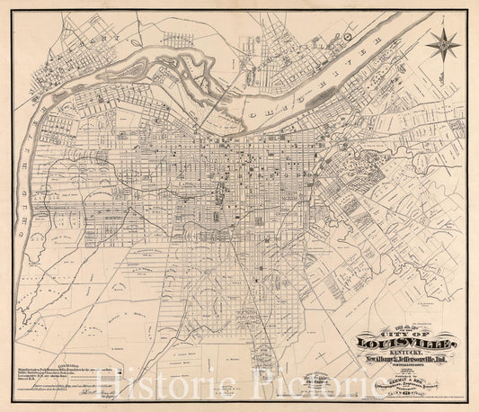 Historic 1873 Map - Map of The City of Louisville, Kentucky, New Albany & Jeffersonville, Ind. : from Official and Other surveys