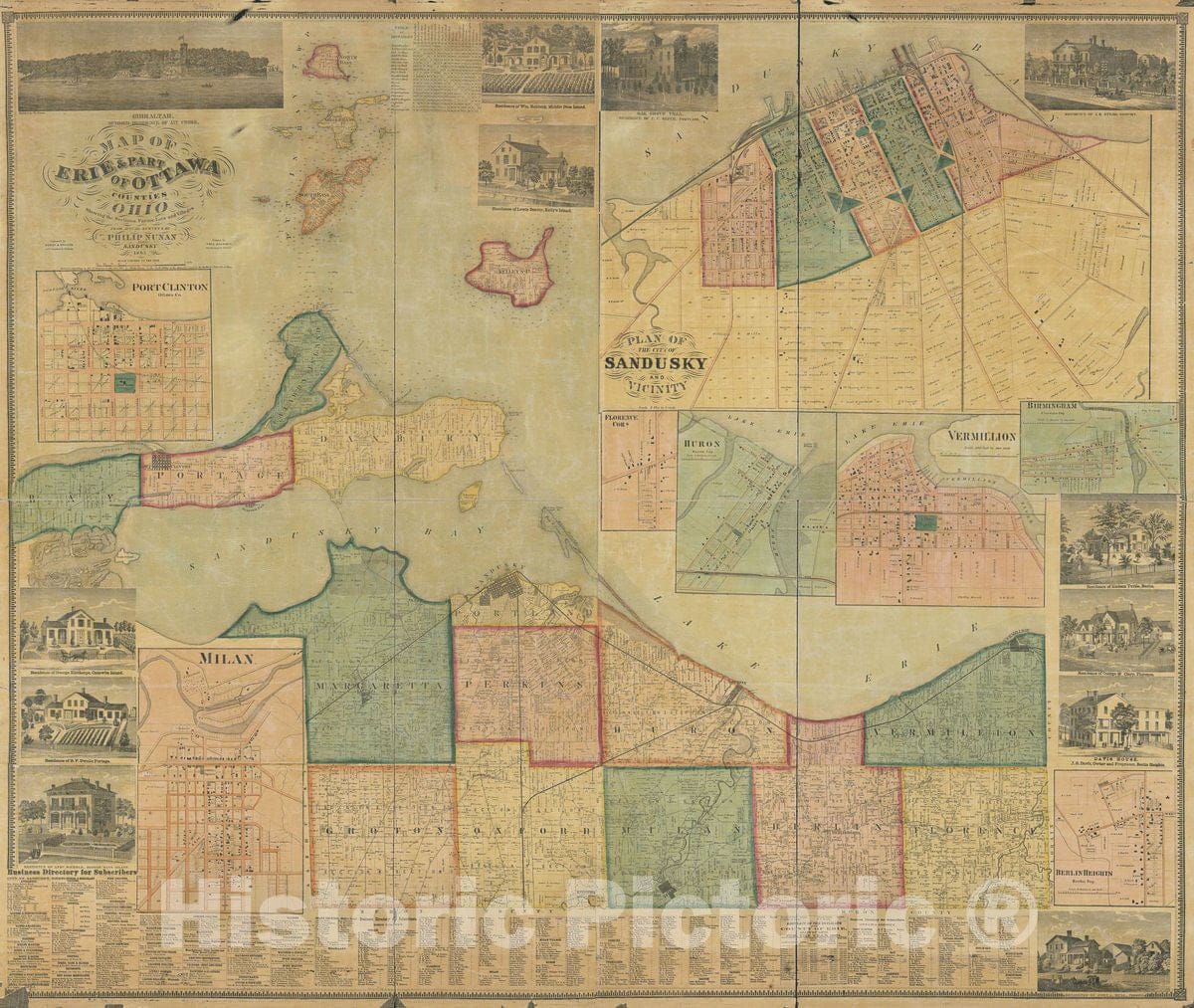 Historic 1863 Map - Map of Erie & Part of Ottowa Counties, Ohio : Showing The Sections, Farms, Lots and Villages