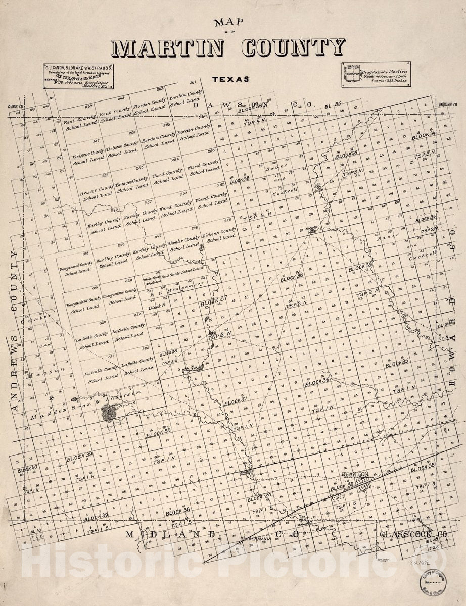 Historic 1894 Map - Map of Martin County, Texas.