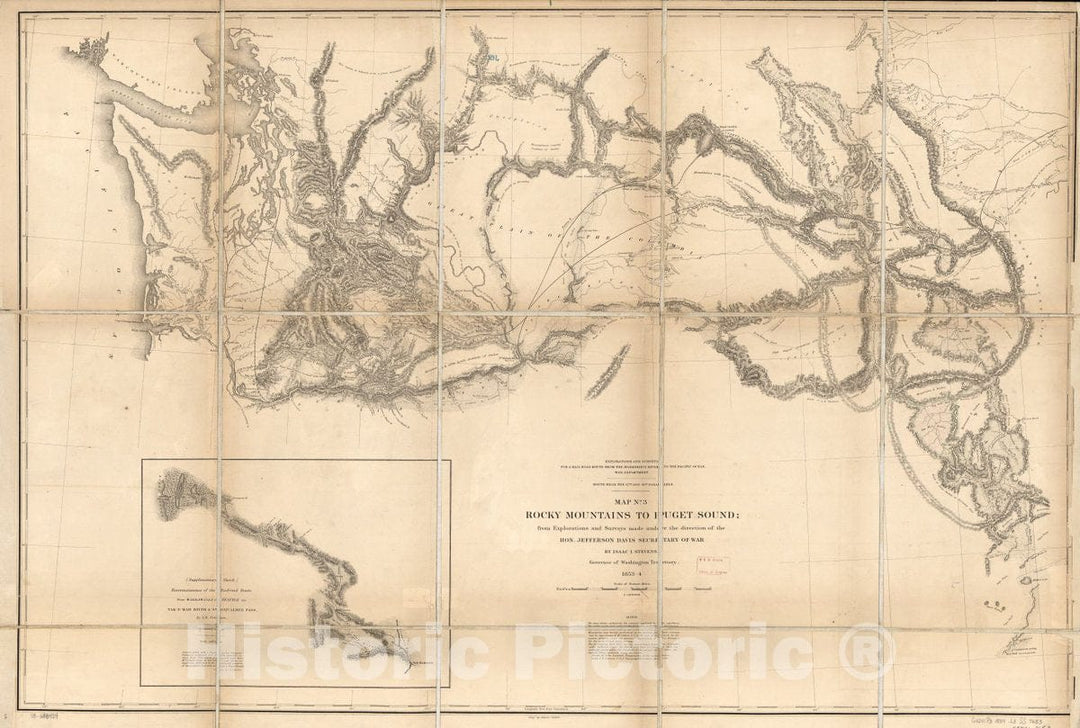 Historic 1859 Map - Rocky Mountains to Puget Sound : from explorations and surveys