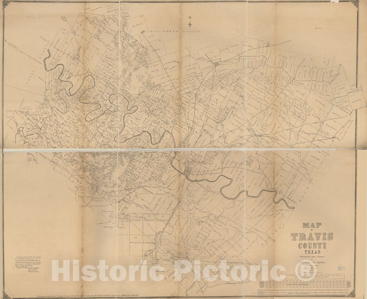 Historic 1880 Map - Map of Travis County, Texas