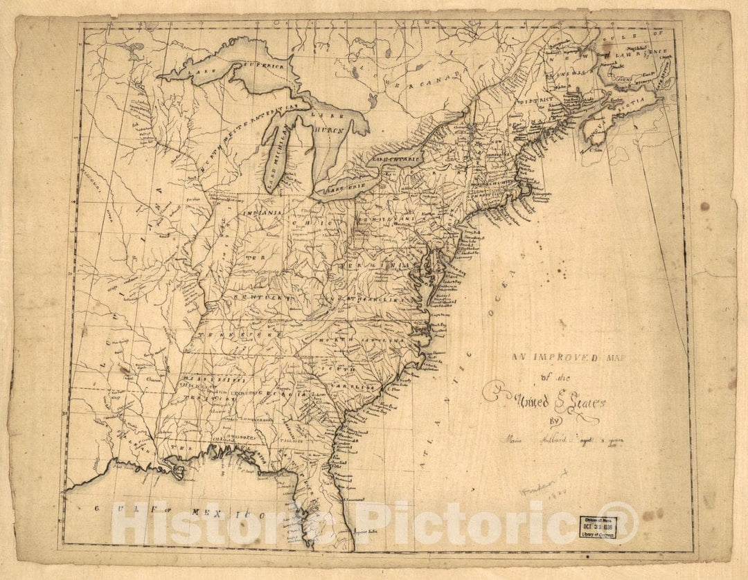 Historic 1809 Map - an Improved map of The United States