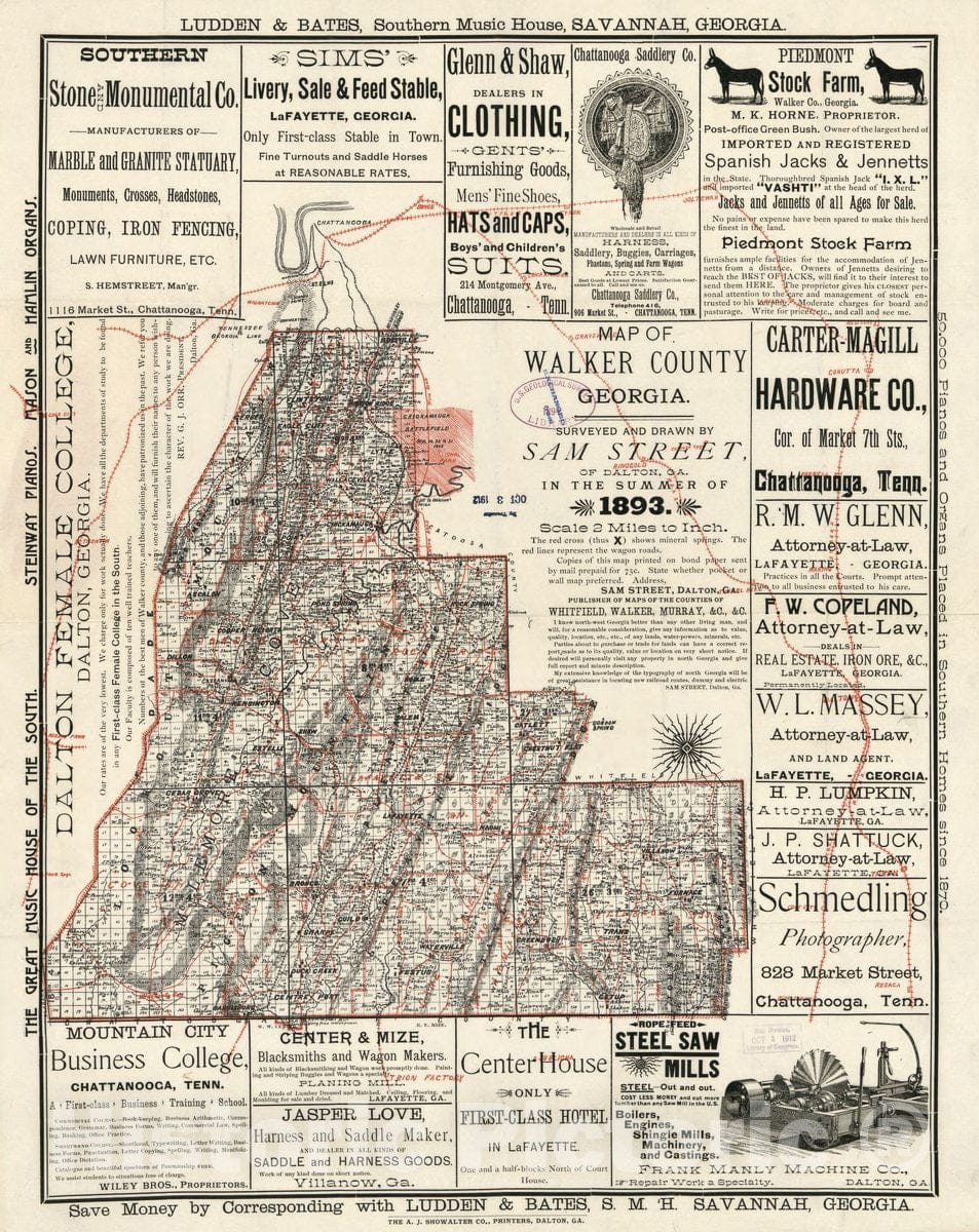 Historic 1893 Map - Map of Walker County, Georgia