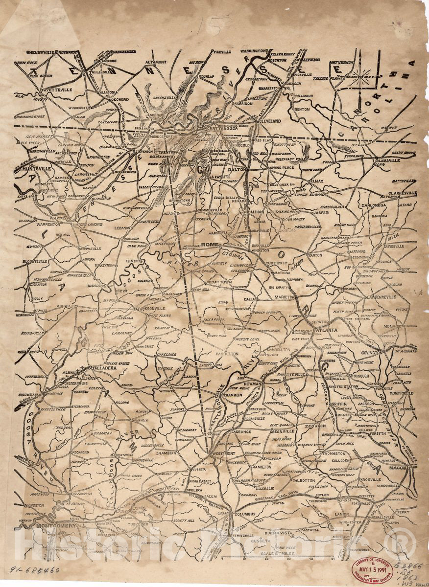 Historic Map - Civil War Proof maps : United States. - Shelbyville, TN to Montgomery, AL to Oglethorpe, GA to Macon, GA