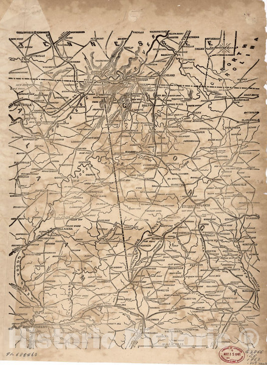 Historic Map - Civil War Proof maps : United States. - Shelbyville, TN to Montgomery, AL to Oglethorpe, GA to Macon, GA