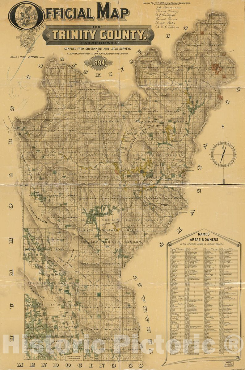 Historic 1894 Map - Official map of Trinity County, California : compiled from Government and Local surveys
