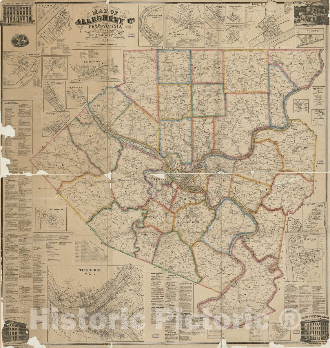 Historic 1862 Map - Map of Allegheny Co, Pennsylvania : from Actual surveys
