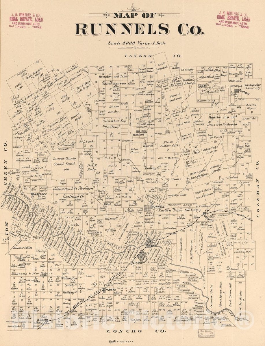 Historic 1879 Map - Map of Runnels Co. 2