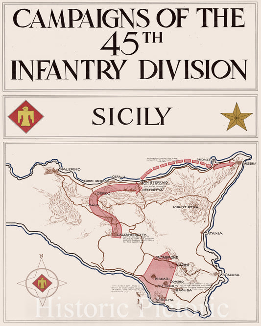 Historic Map - Campaigns of The 45th Infantry Division : Europe. - ILY - Campaigns of The Forty-Fifth Infantry Division