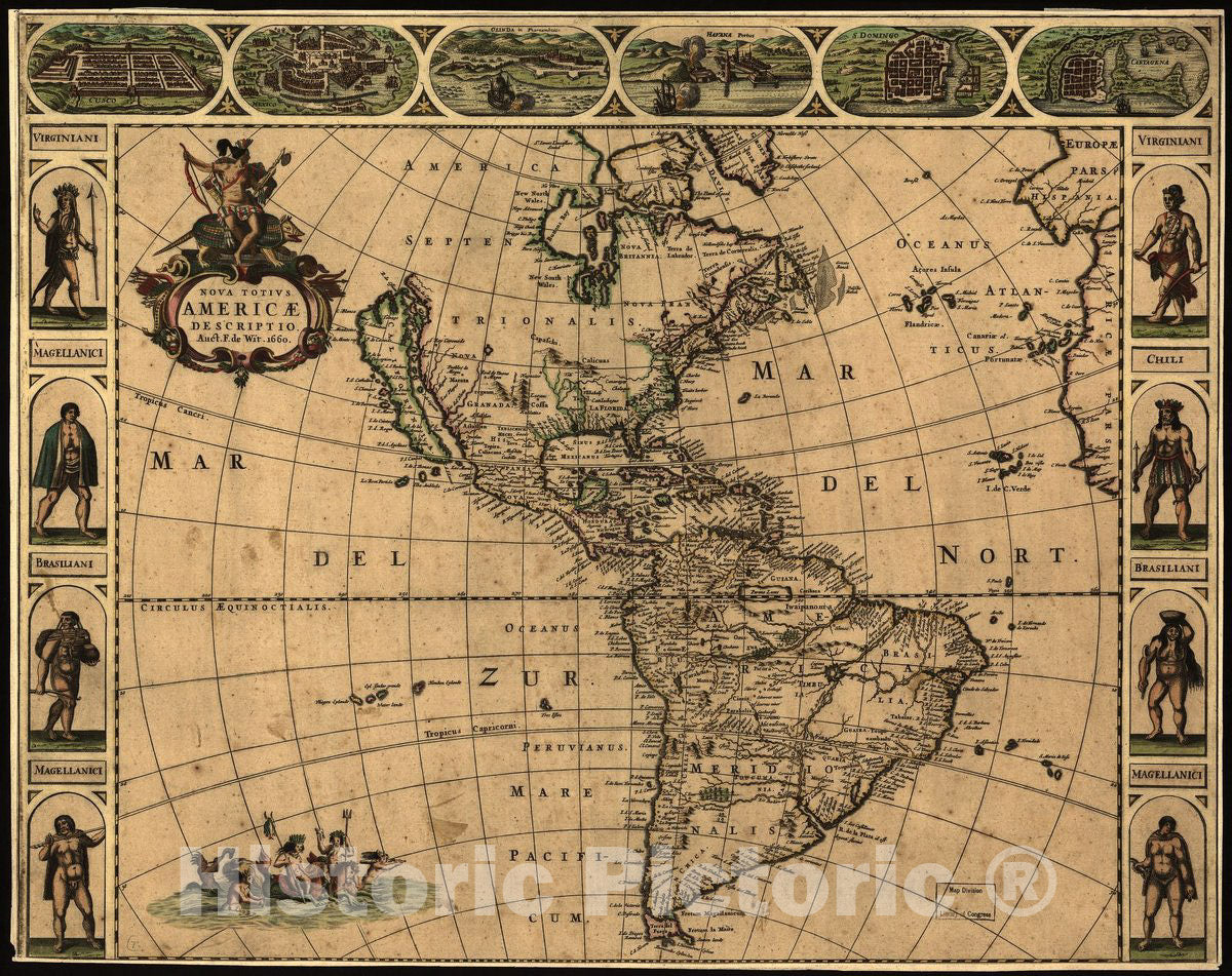 Historic 1660 Map - Nova totivs AmericÃ¦ descriptio.
