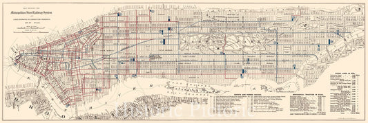Historic 1899 Map - Map Showing The Metropolitan Street Railway System and Lines Operated in Connection therewith : 232.07 Miles : Borough of Manhattan, New York City