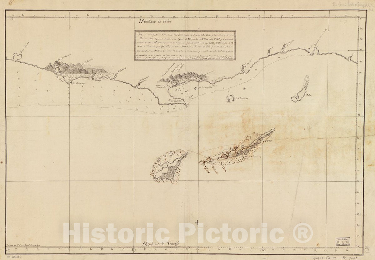 Historic 1700 Map - Carta que manifiesta la Costa Desde RÃ­o Tinto Hasta el Triunfo de la Cruz y las Islas proximas