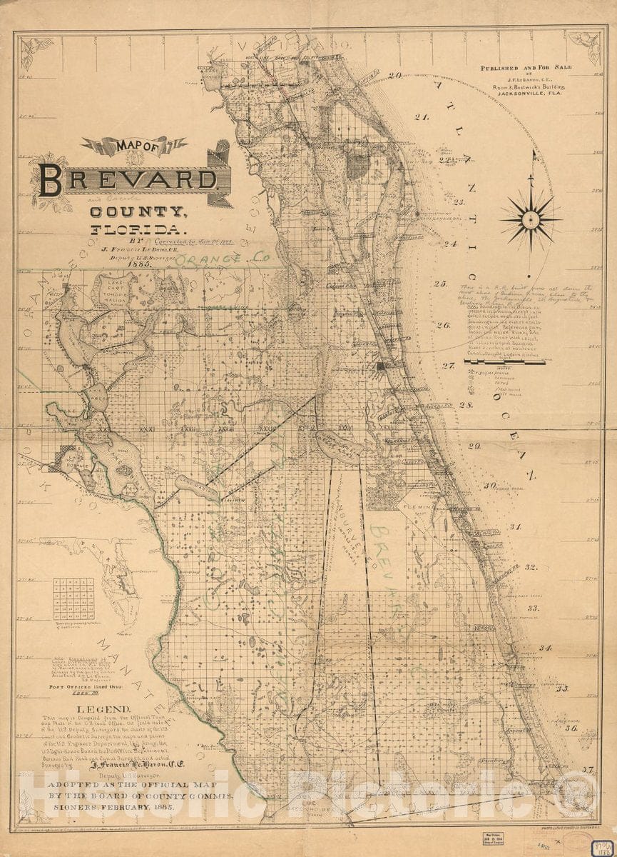 Historic 1893 Map - Map of Brevard County, Florida