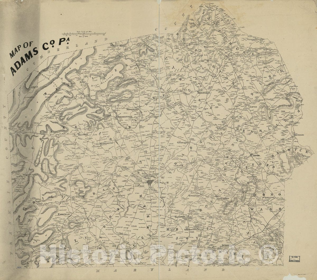 Historic 1858 Map - Map of Adams Co, Pa.
