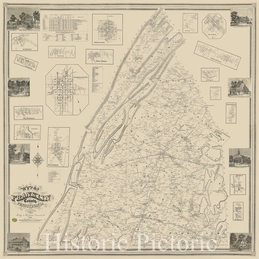 Historic 1858 Map - Map of Franklin County, Pennsylvania : from Actual Survey