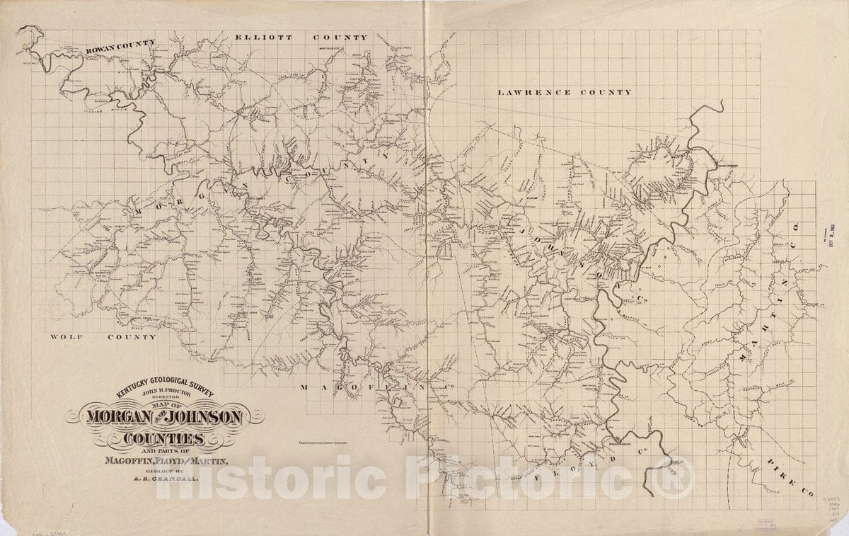 Historic 1880 Map - Map of Morgan and Johnson Counties and Parts of Magofin, Floyd and Martin