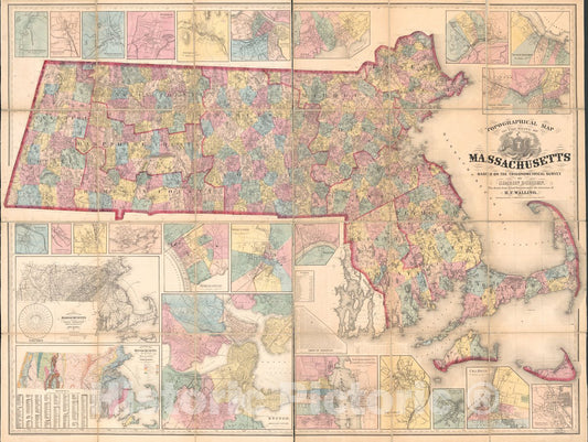 Historic 1861 Map - Topographical map of The State of Massachusetts