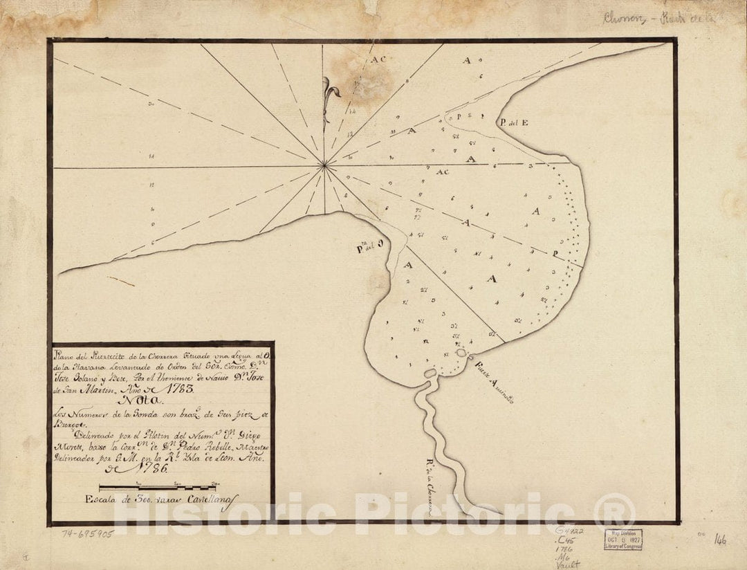 Historic 1786 Map - Plano del puertecito de la Chorrera situado UNA legua al O. de la Havana.