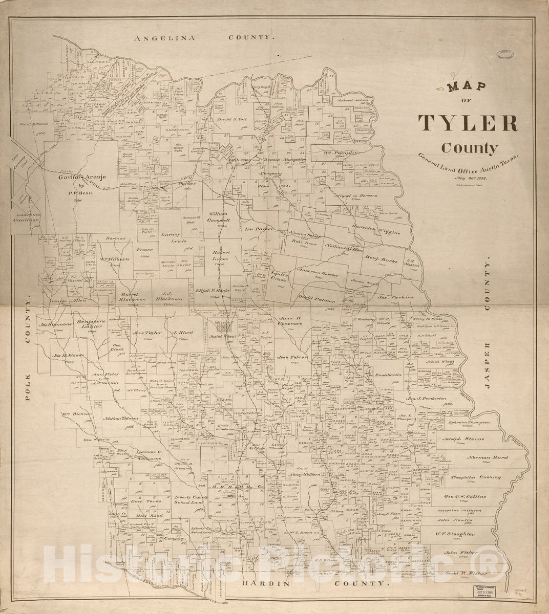 Historic 1898 Map - Map of Tyler County.