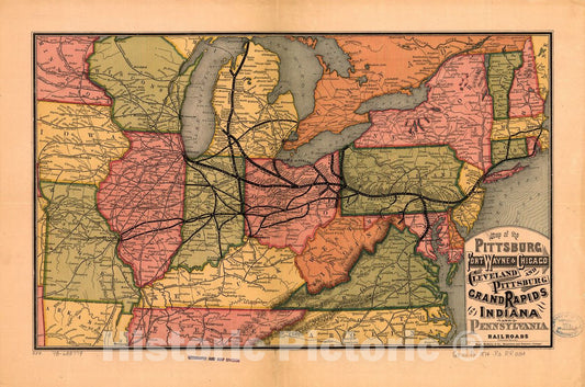 Historic 1874 Map - Map of The Pittsburg sic, Fort Wayne & Chicago, Cleveland and Pittsburg sic, Grand Rapids and Indiana, and Pennsylvania Railroads.