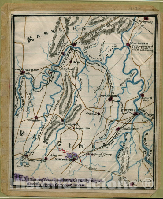 Historic 1863 Map - Map shewing sic Vicinity of Harper's Ferry, Virginia, and The Upper Potomac River.