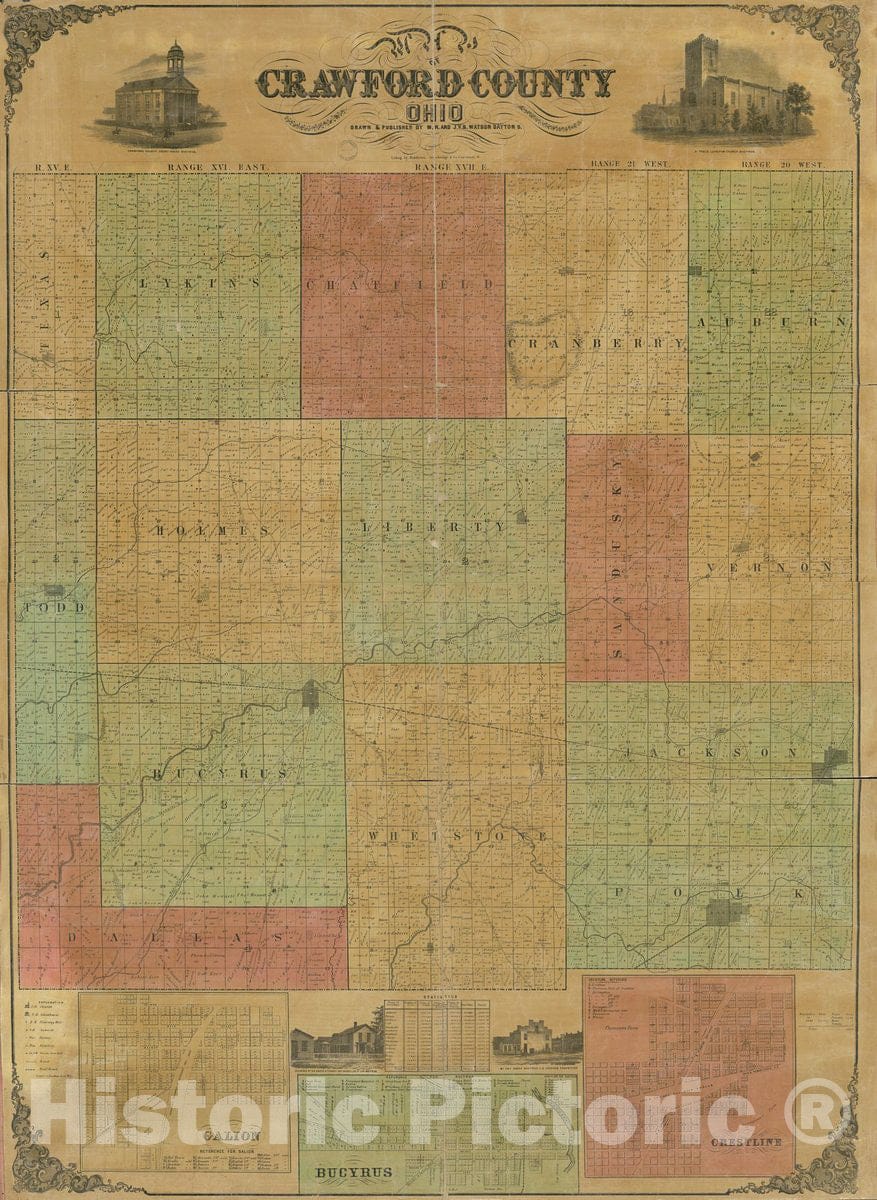 Historic 1850 Map - Map of Crawford County, Ohio