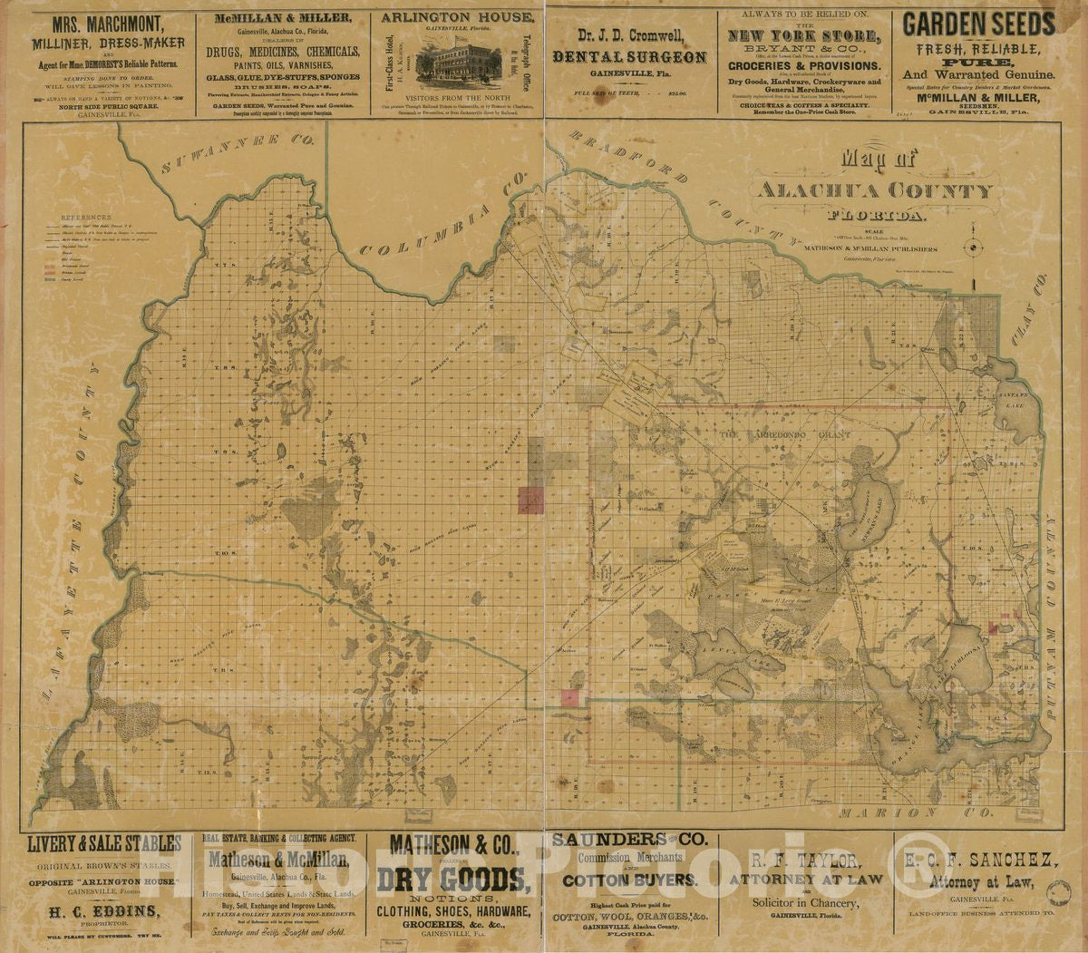 Historic 1880 Map - Map of Alachua County, Florida.