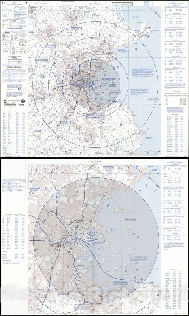 Historic 2007 Map - Helicopter Route Chart, Boston.
