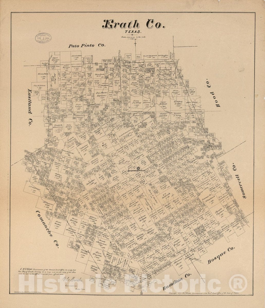 Historic 1879 Map - Erath Co, Texas.