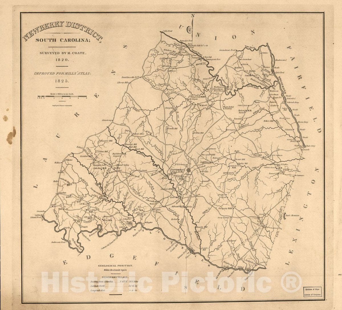 Historic 1820 Map - Newberry District, South Carolina 1