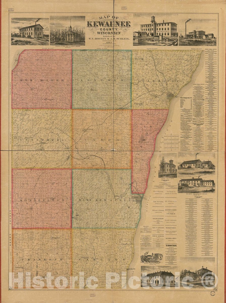 Historic 1895 Map - Map of Kewaunee County, Wisconsin.