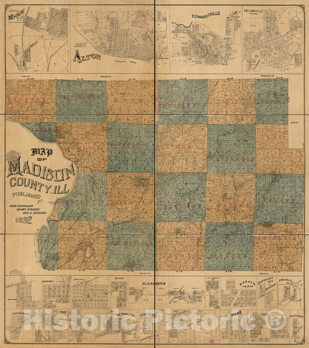 Historic 1892 Map - Map of Madison County, Ill.