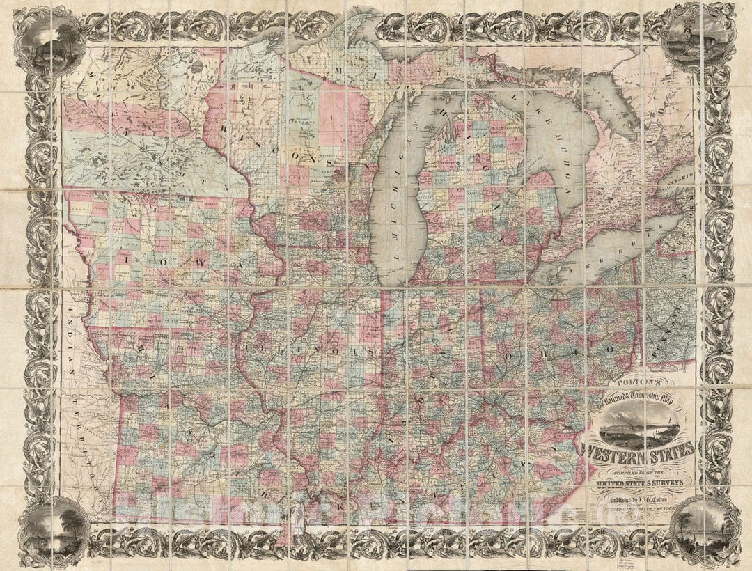 Historic 1853 Map - Colton's Railroad & Township map, Western States compiled from The United States surveys.