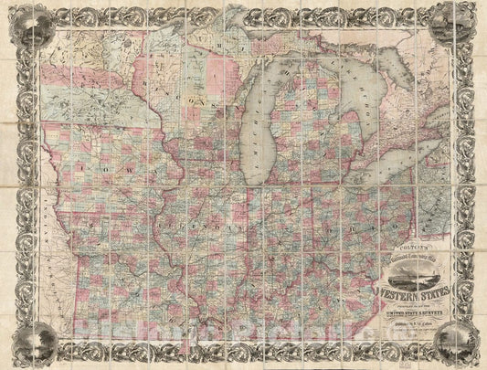 Historic 1853 Map - Colton's Railroad & Township map, Western States compiled from The United States surveys.