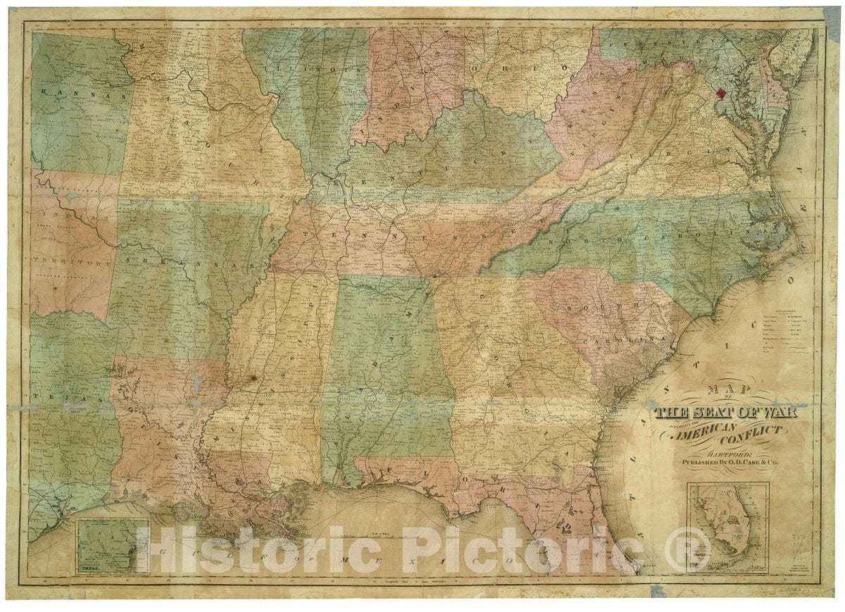 Historic 1868 Map - Map of The seat of war : to accompany The American Conflict