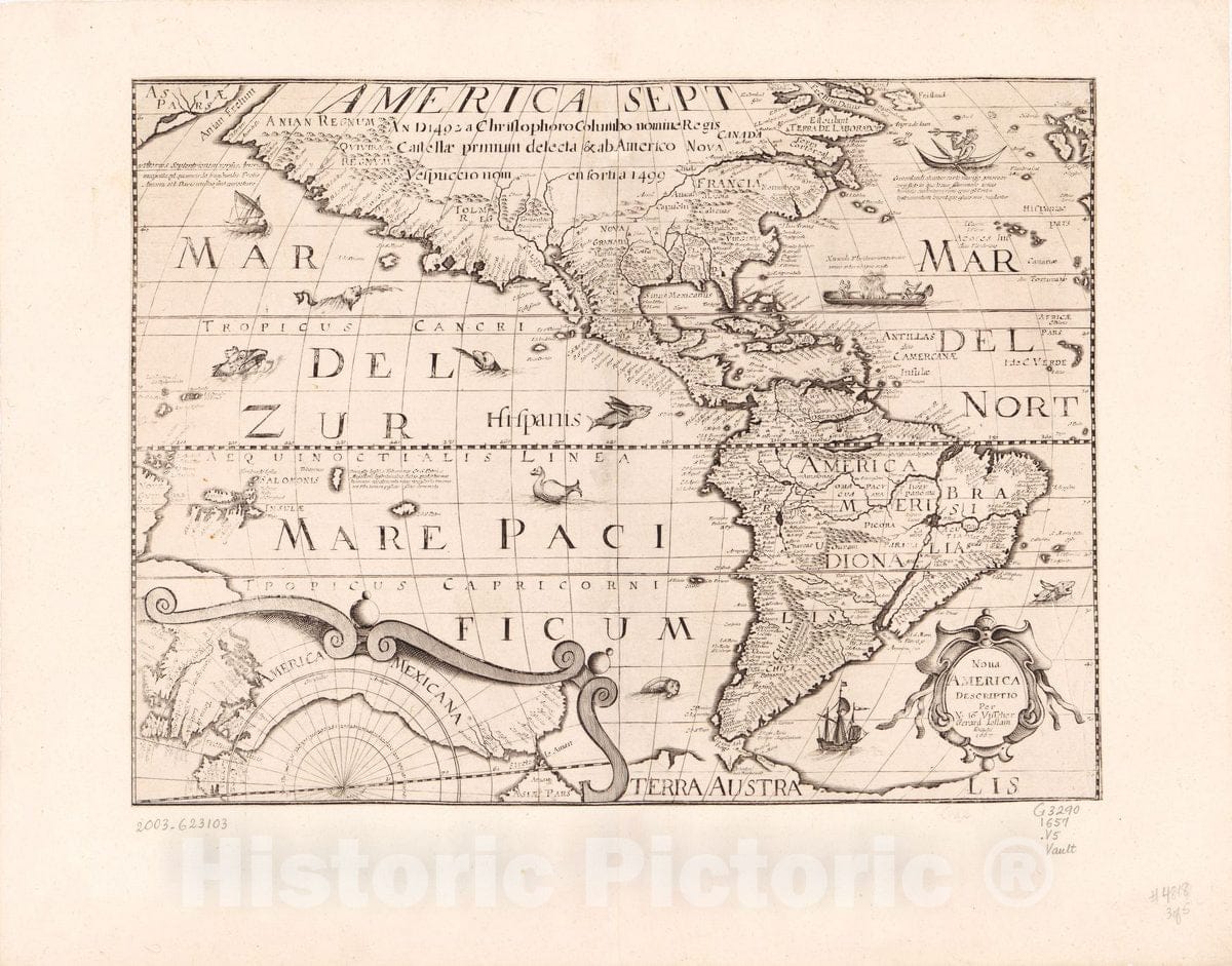 Historic 1657 Map - Nova America descriptio