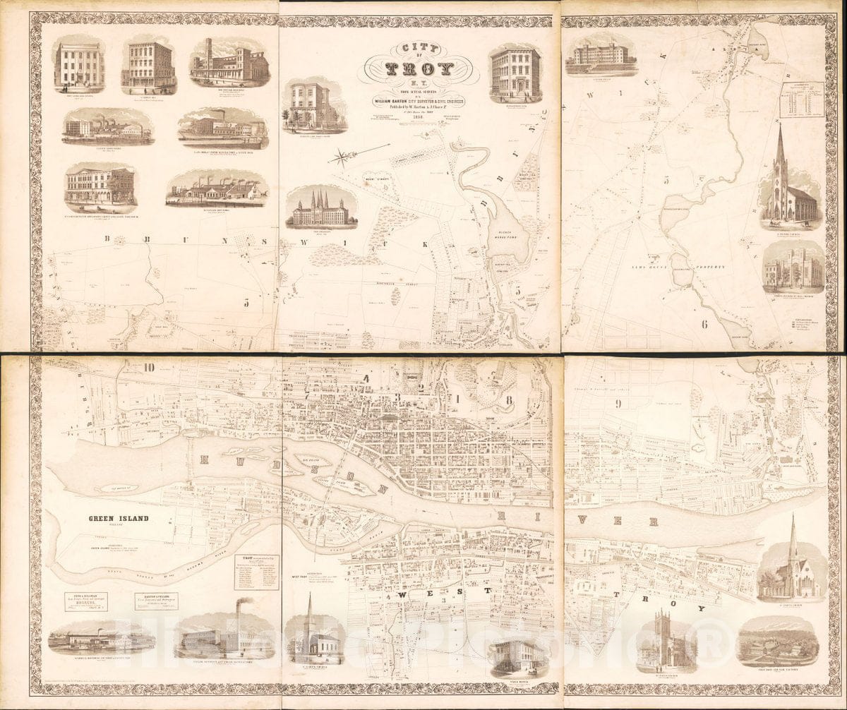 Historic 1858 Map - City of Troy, N.Y. : from Actual surveys
