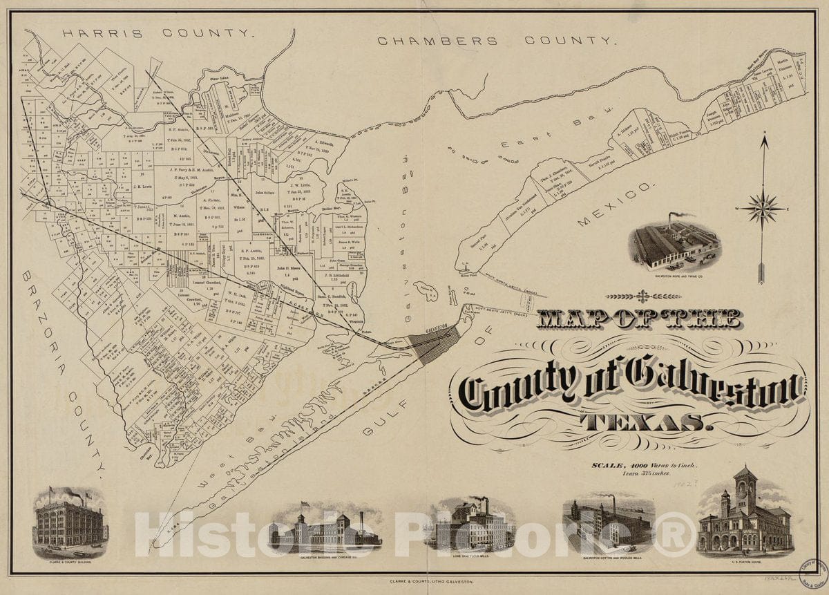Historic 1902 Map - Map of The County of Galveston, Texas.