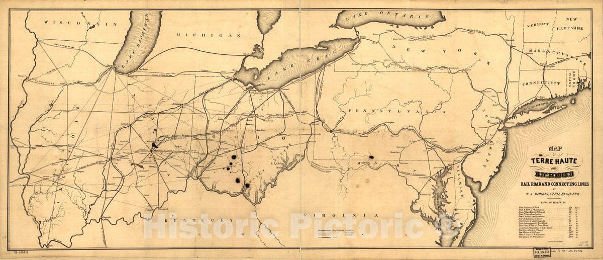 Historic 1850 Map - Map of Terre Haute and Richmond Rail Road and Connecting Lines.