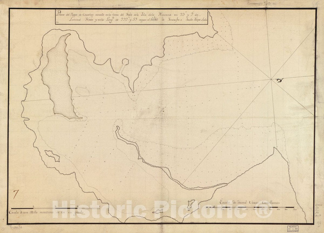 Historic 1700 Map - Plano del Puerto de CavaÃ±as en la Costa del Norte de la ysla de la Havana en 23 y 2 de latitud Norte y en la longd. de 292 y 59 segun el mro. de Tenerife