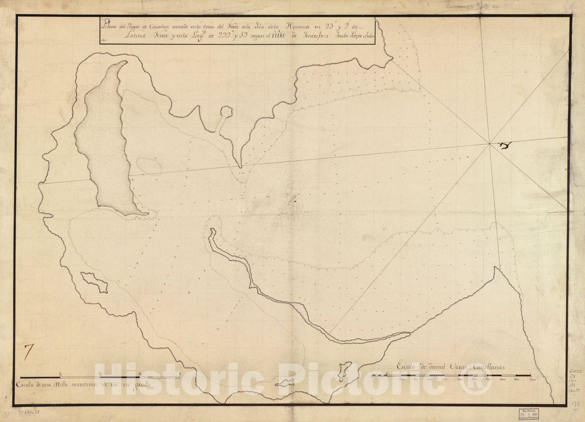 Historic 1700 Map - Plano del Puerto de CavaÃ±as en la Costa del Norte de la ysla de la Havana en 23 y 2 de latitud Norte y en la longd. de 292 y 59 segun el mro. de Tenerife