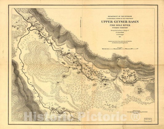 Historic 1871 Map - Upper Geyser Basin, Fire Hole River, Wyoming Territory.