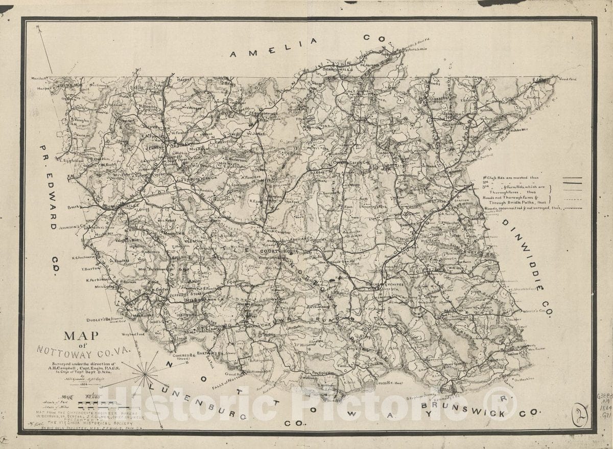 Historic 1864 Map - Map of Nottoway Co, Va. 1