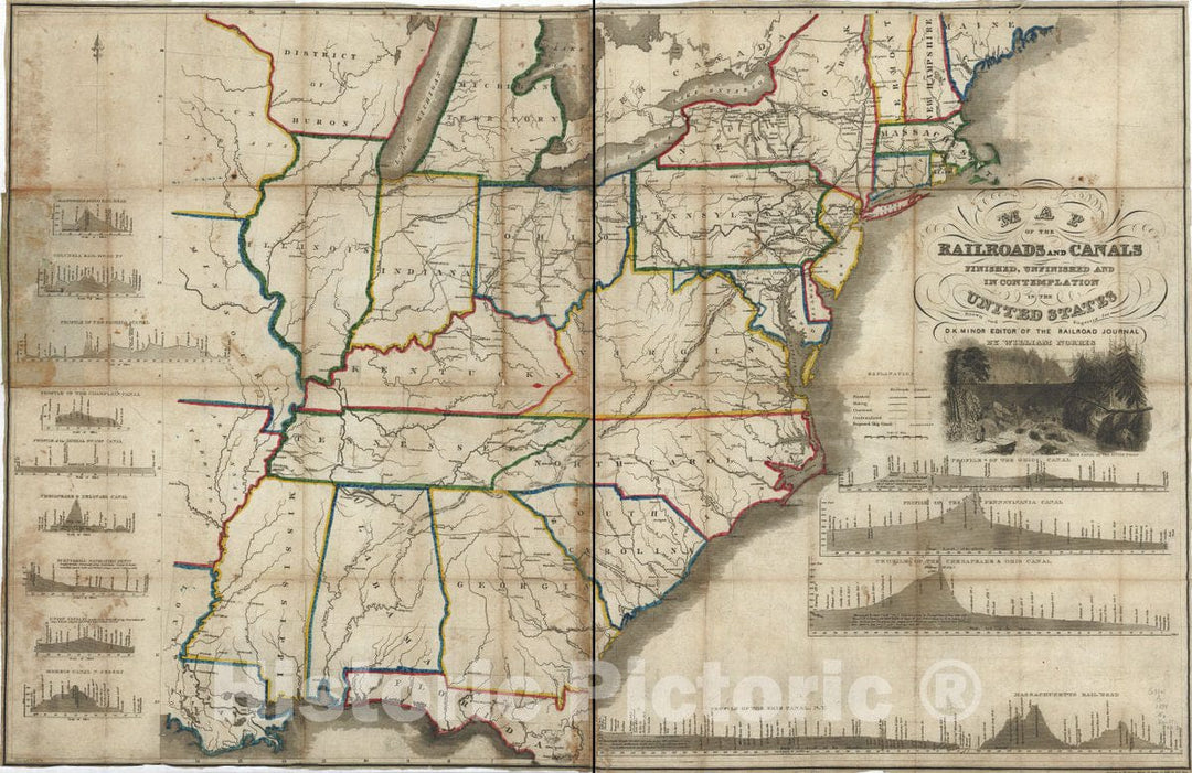Historic 1834 Map - Map of The Railroads and canals, Finished, Unfinished, and in Contemplation, in The United States
