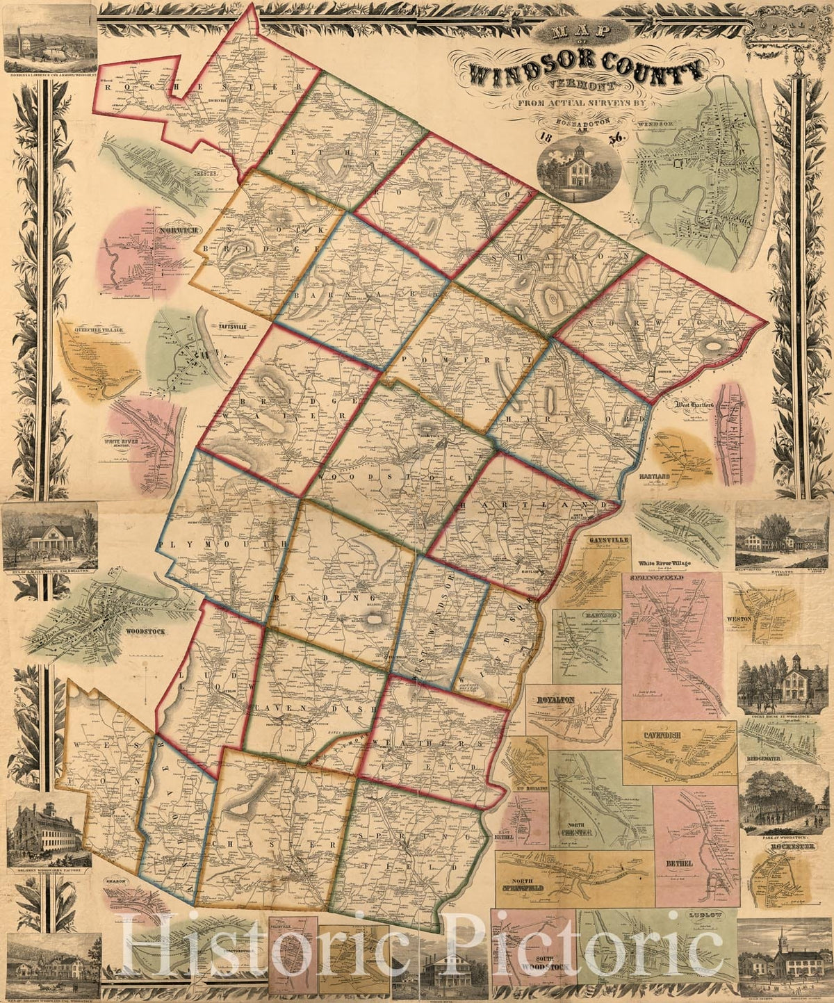 Historic 1856 Map - Map of Windsor County, Vermont 2
