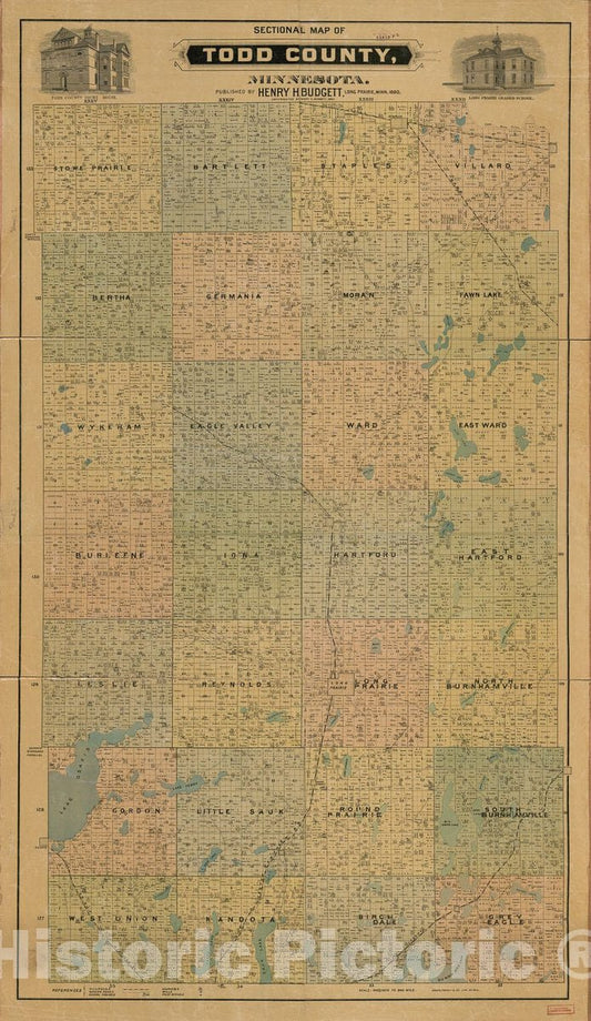 Historic 1890 Map - Sectional map of Todd County, Minnesota.