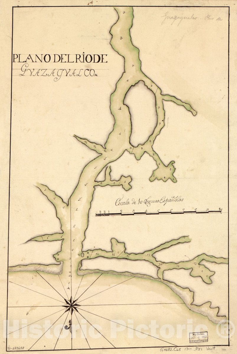 Historic 1700 Map - Plano del RÃ­o de Guazaqualco.