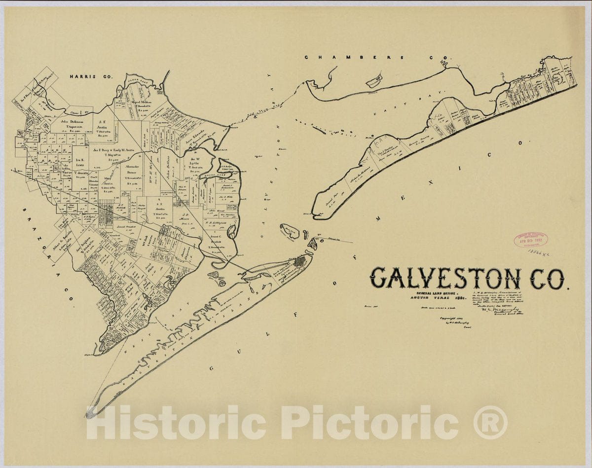 Historic 1892 Map - Galveston Co.
