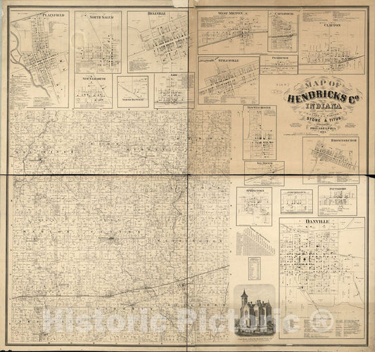 Historic 1866 Map - Map of Hedricks Co, Indiana