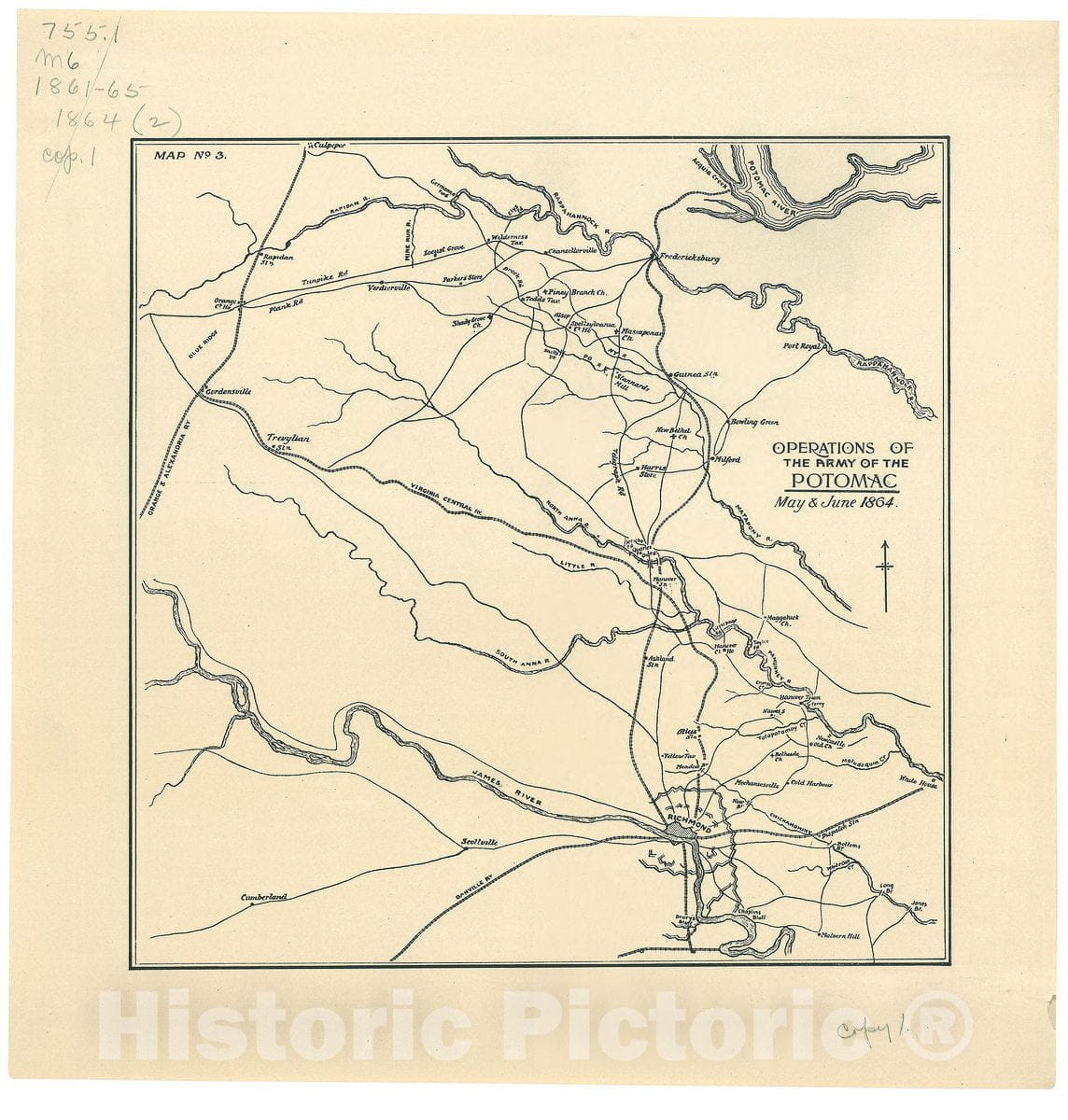 Historic 1864 Map - Operations of The Army of The Potomac, May & June 1864. 2